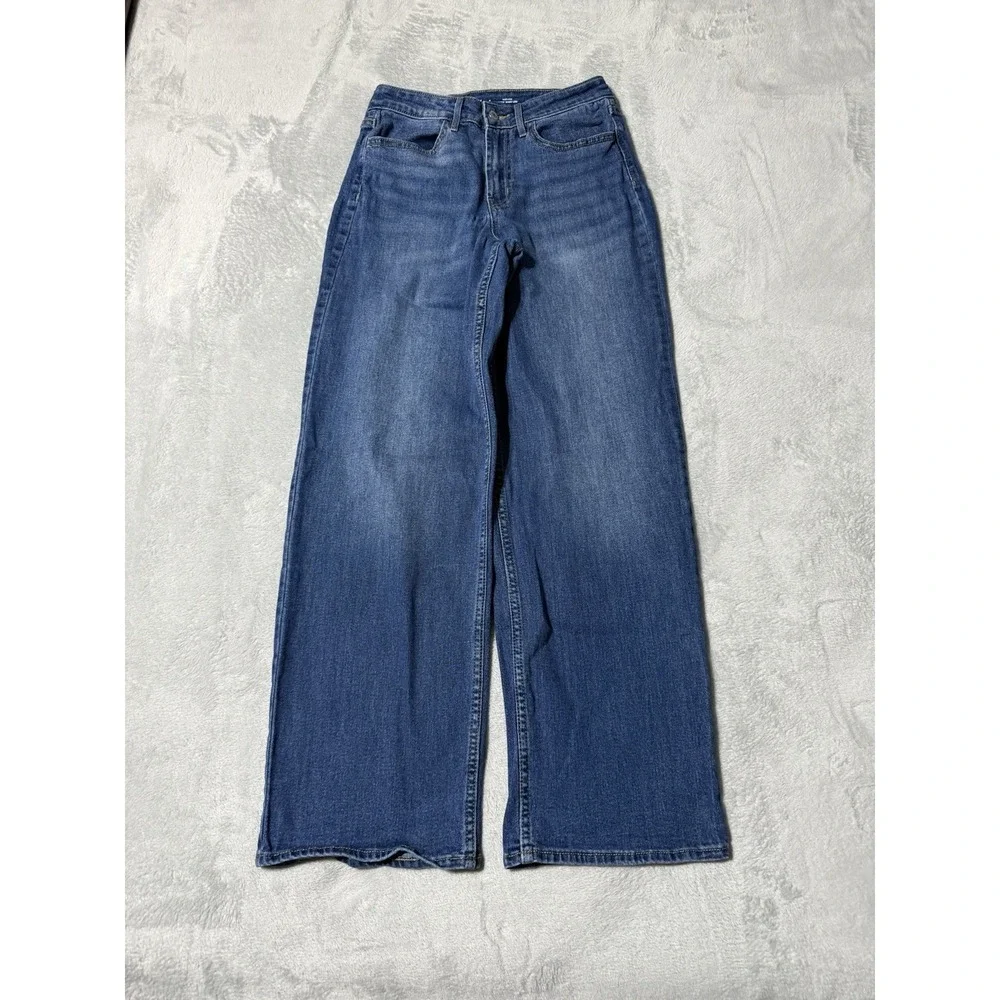 Old Navy Jeans Womens 4 Blue Medium Wash High Rise WOW Wide Leg‎ 25x29